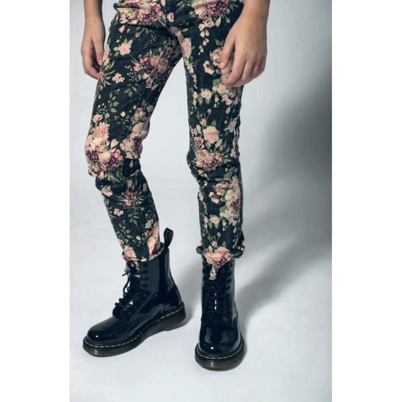 🌸2x HP!🌸 Hudson Jeans Girls Dixie Floral Print Skinny Raw Hem Jeans - Picture 2 of 15